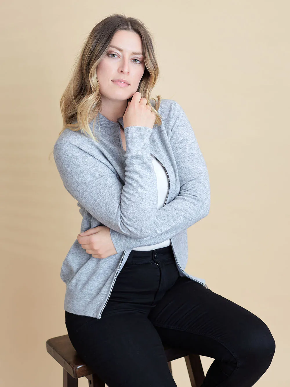 100% Mongolian Cashmere Zip Cardigan