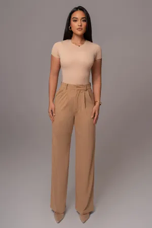 Beige Classic High Rise Trousers