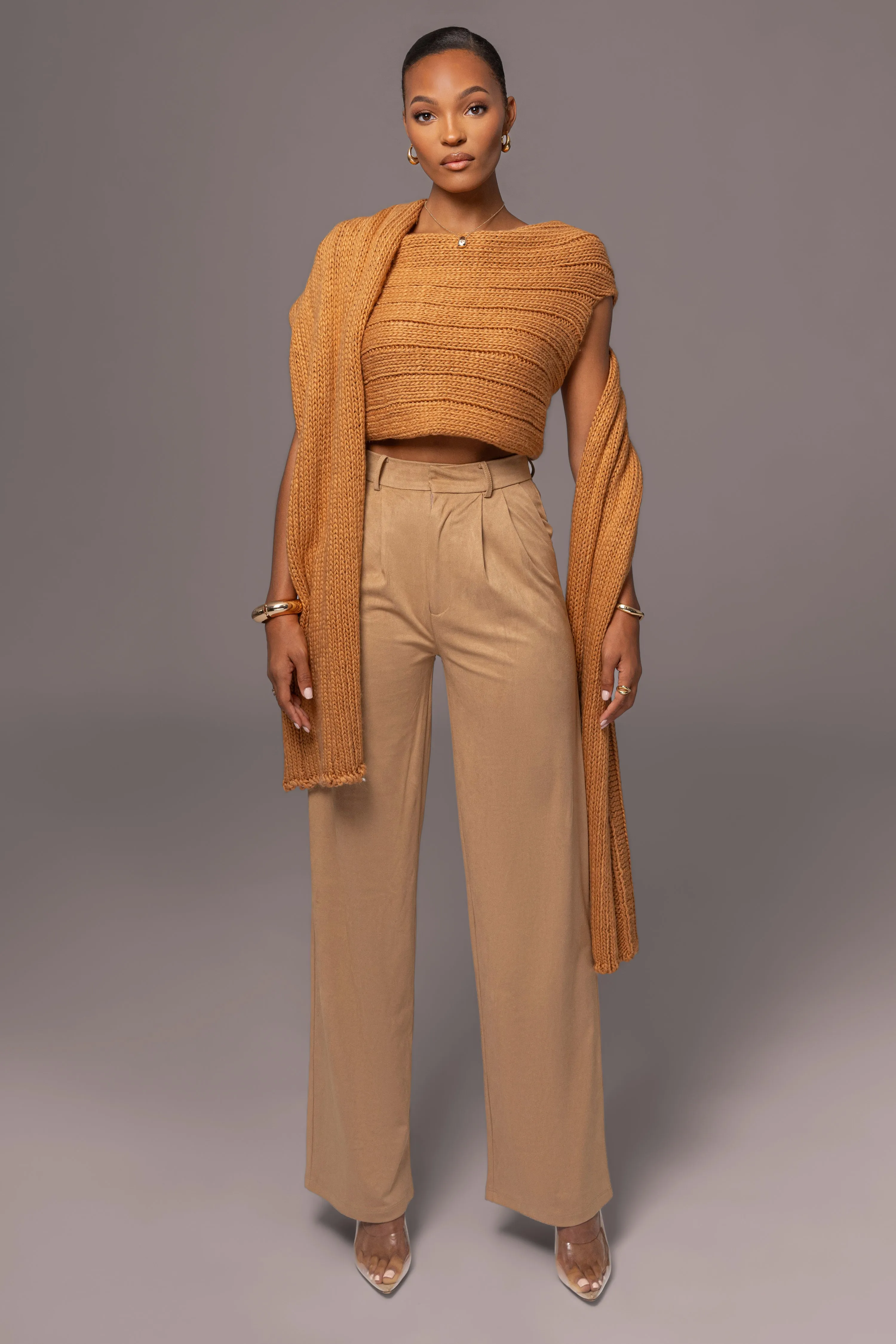 Beige Classic High Rise Trousers