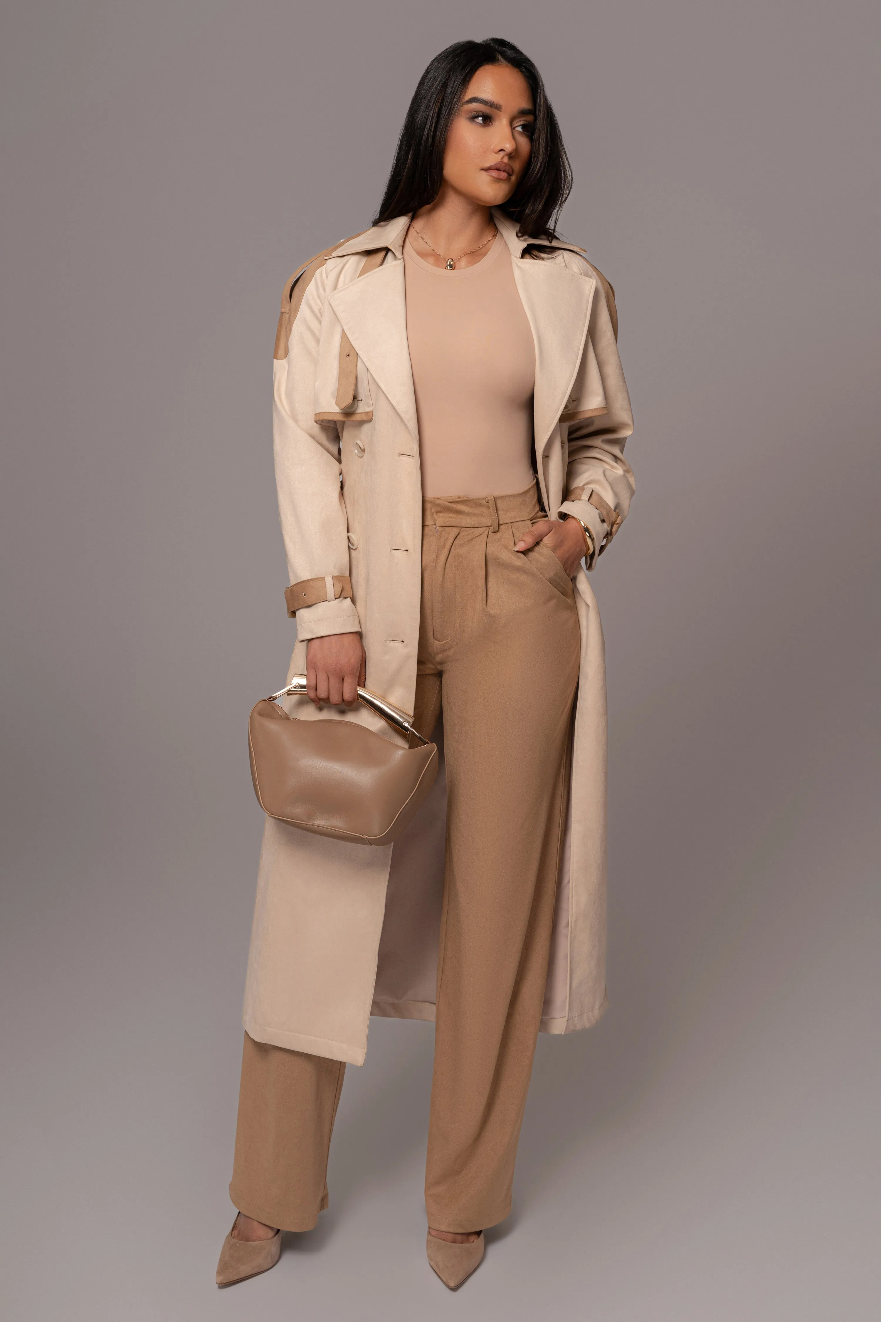 Beige Classic High Rise Trousers