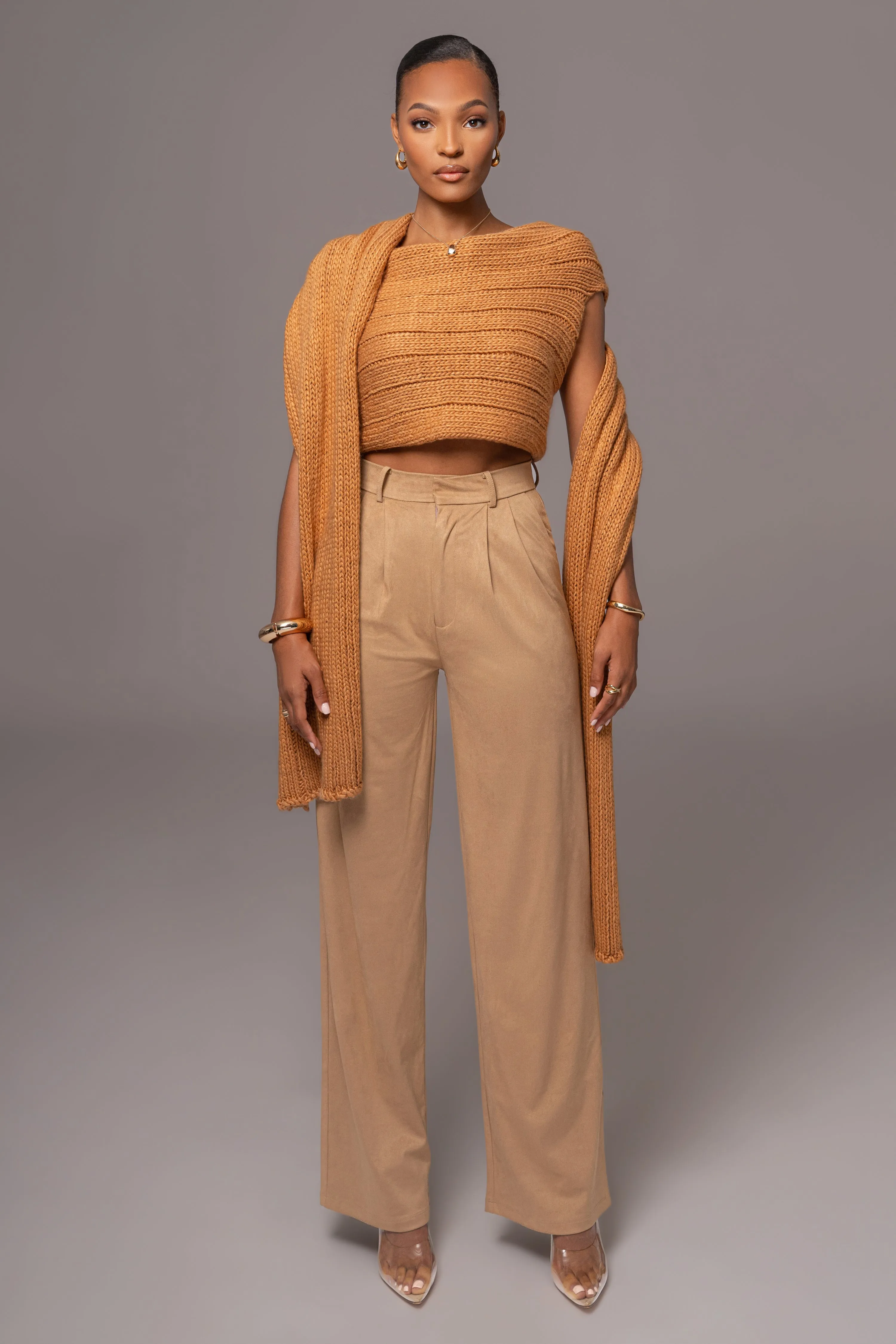 Beige Classic High Rise Trousers