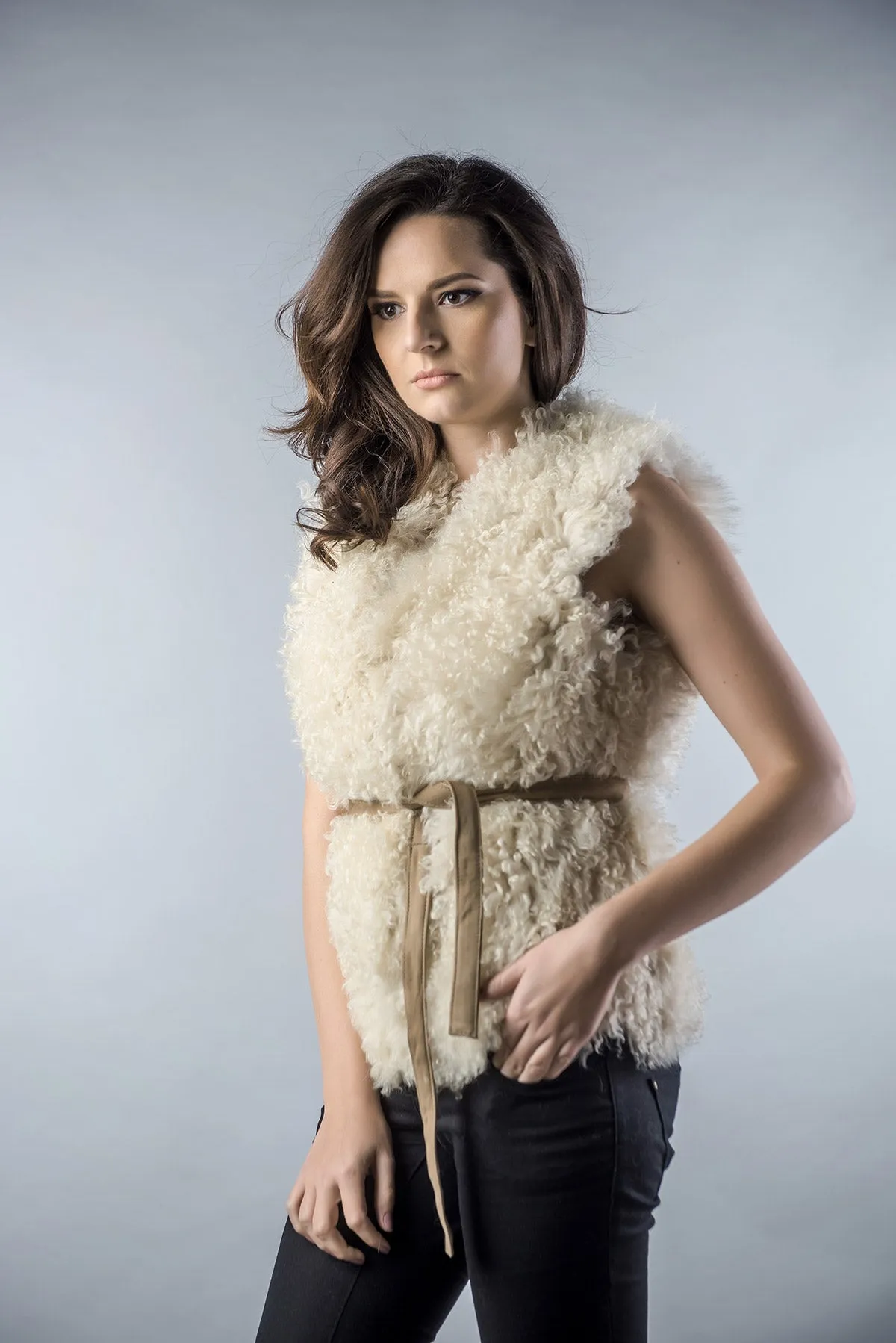 Beige Genuine Merino Shearling Vest