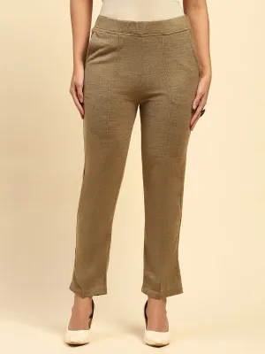 Beige Woolen Solid Pant For Winter