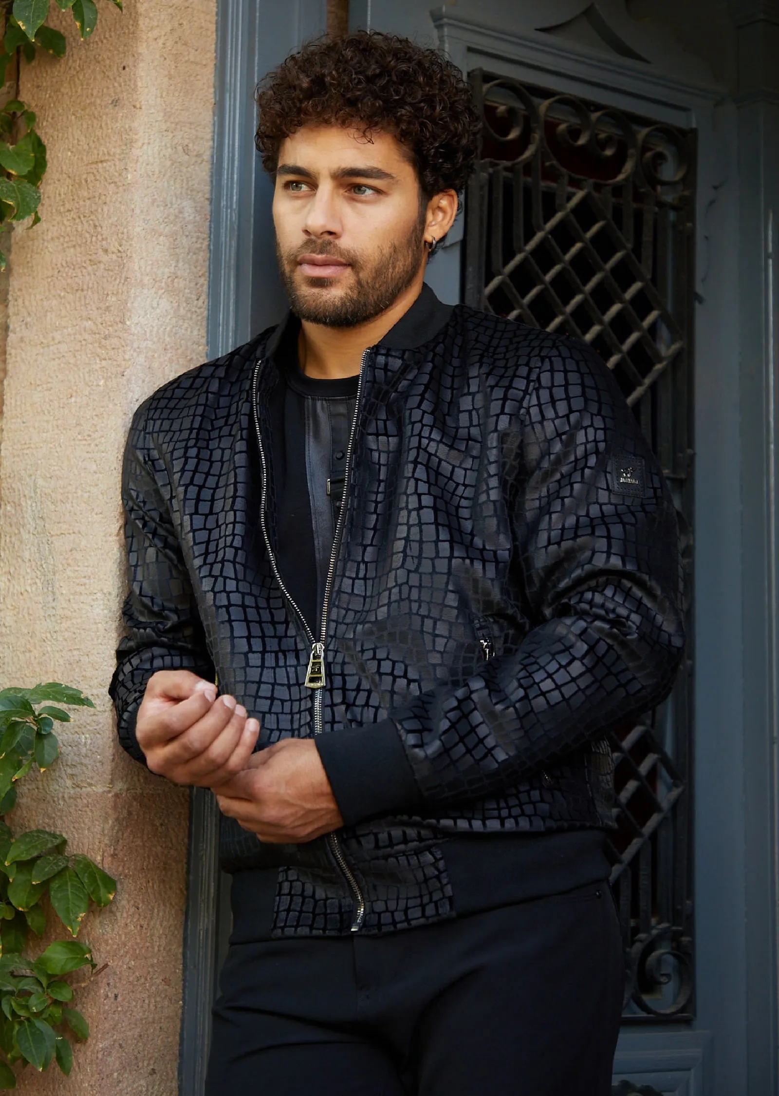 Black Croc Velvet Bomber Jacket