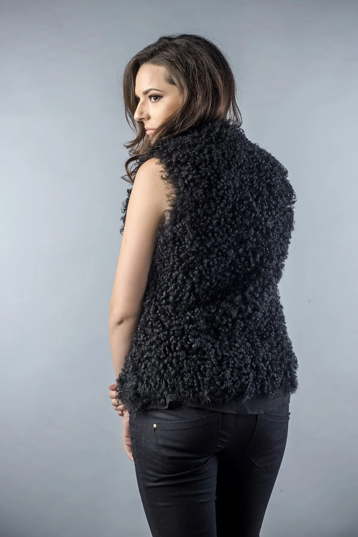 Black Genuine Merino Shearling Vest