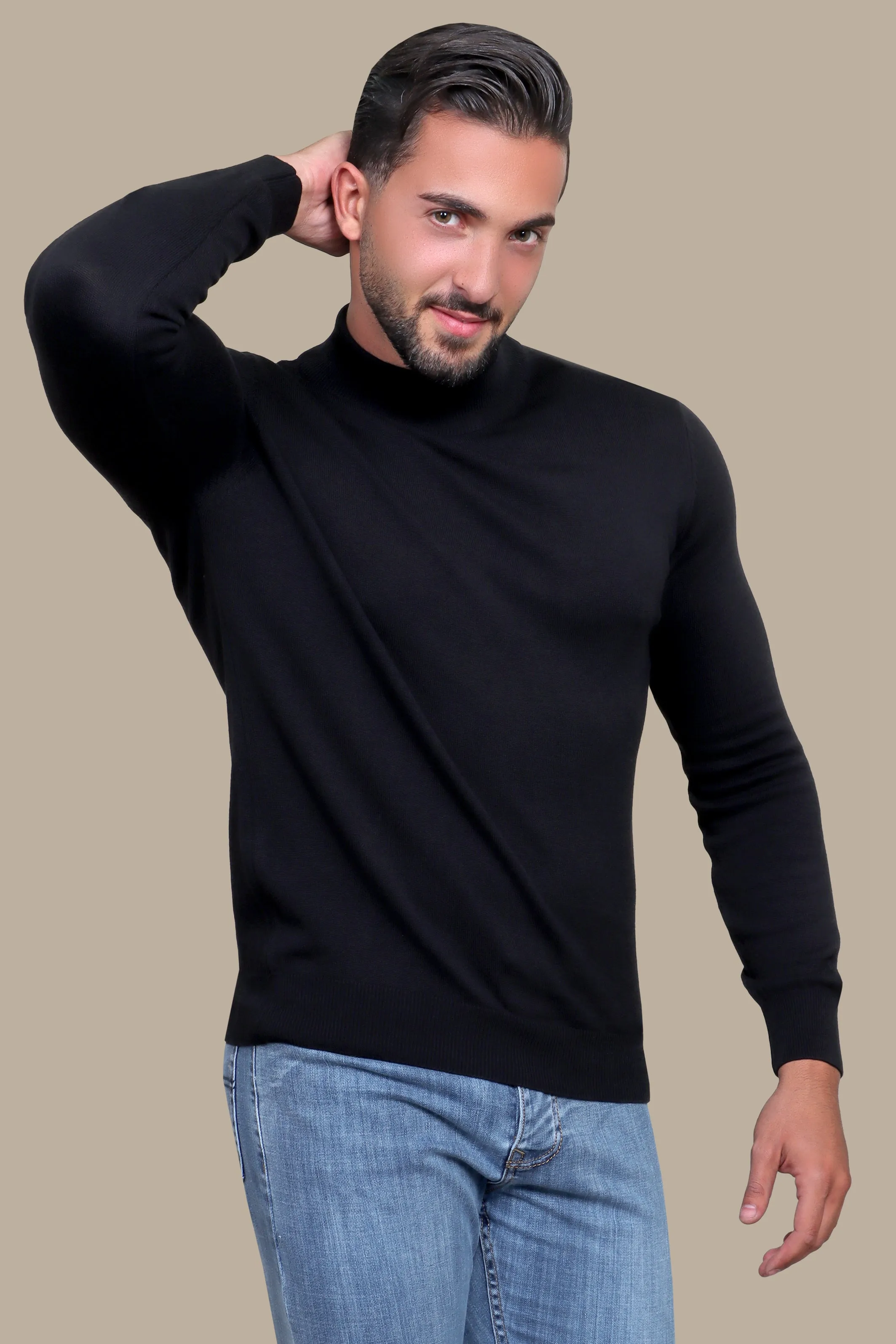 Black High Neck Basic Sweater