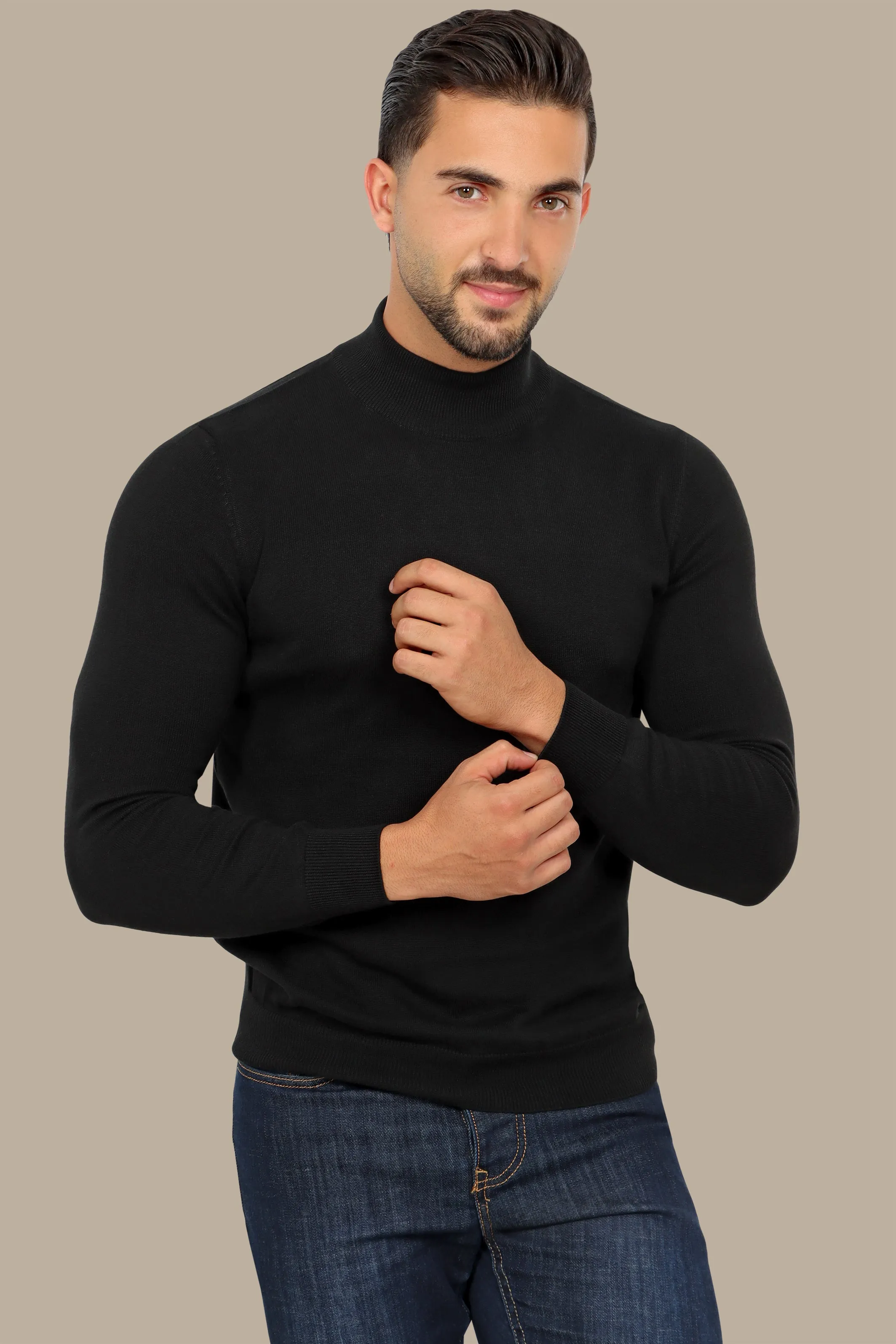 Black High Neck Basic Sweater