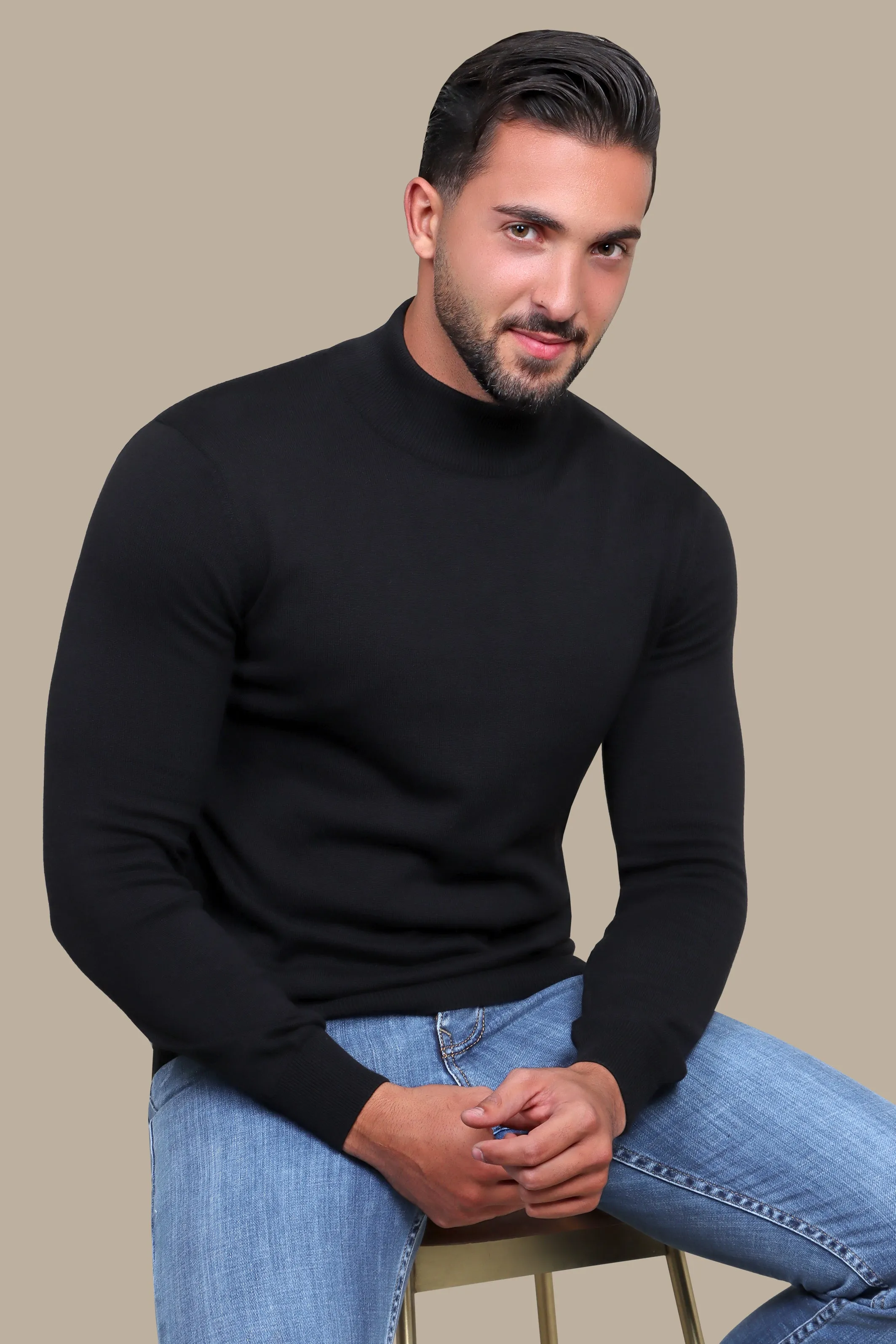 Black High Neck Basic Sweater