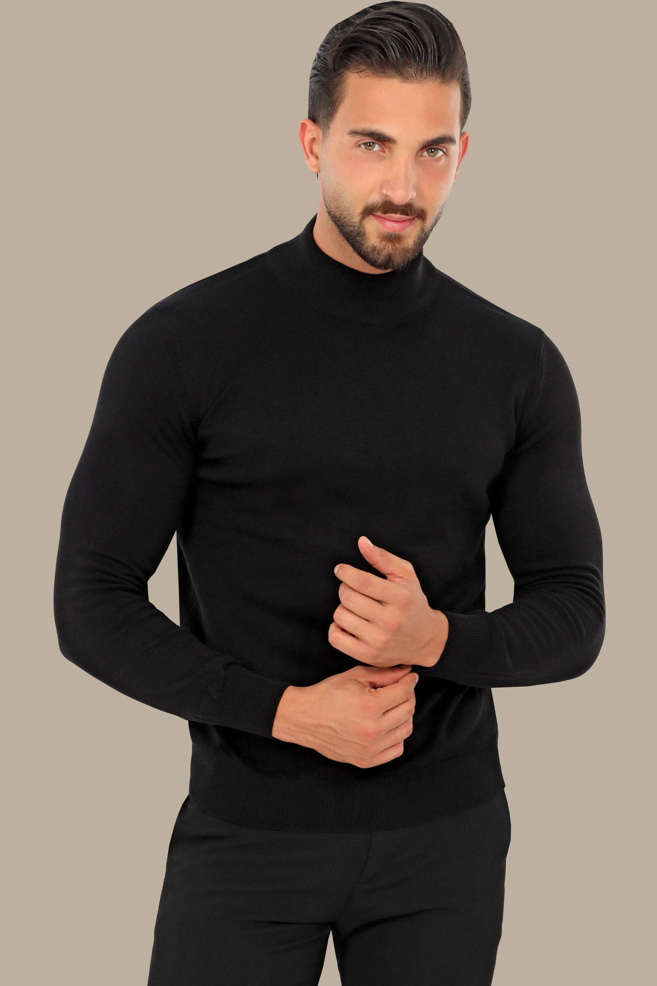 Black High Neck Basic Sweater