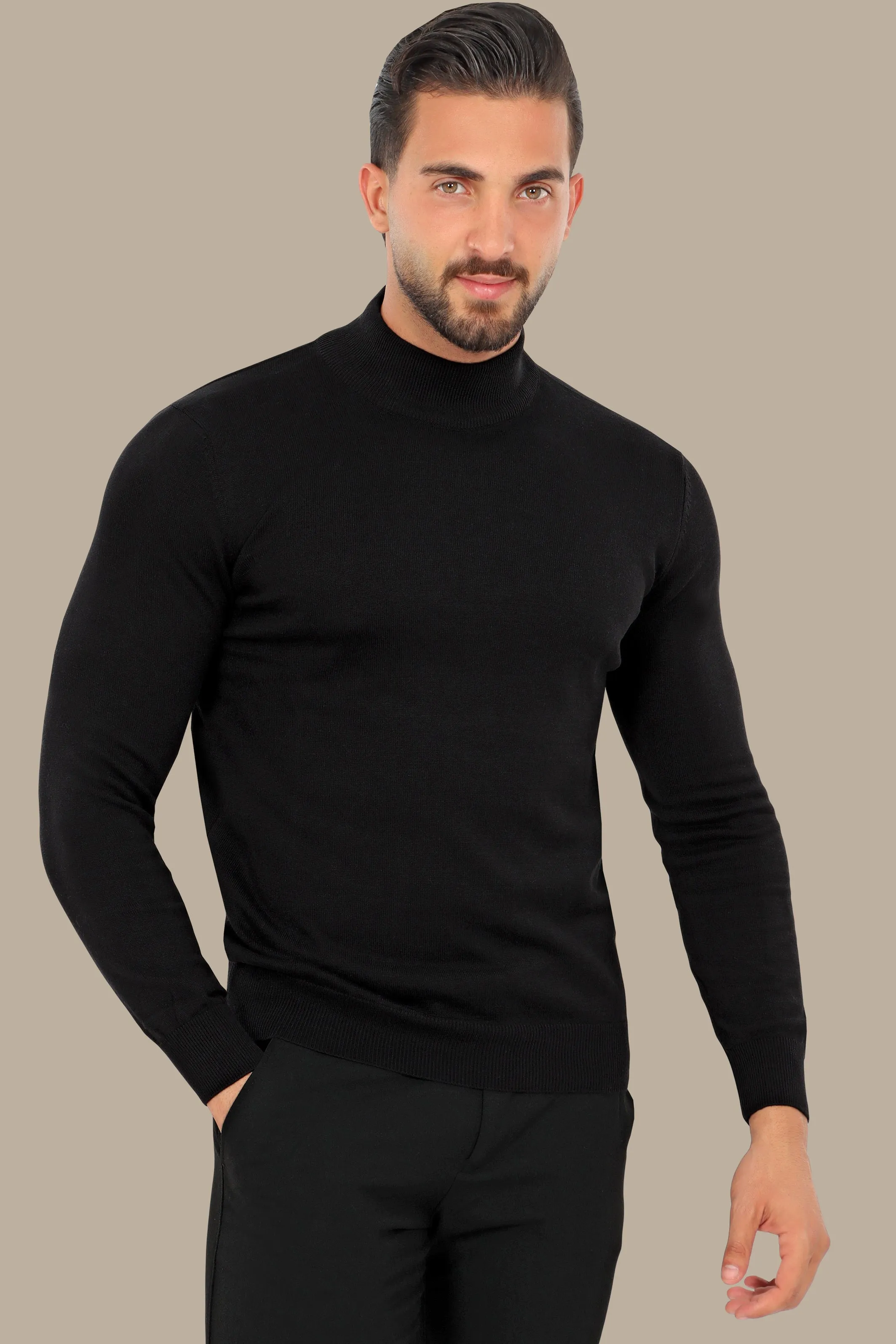 Black High Neck Basic Sweater