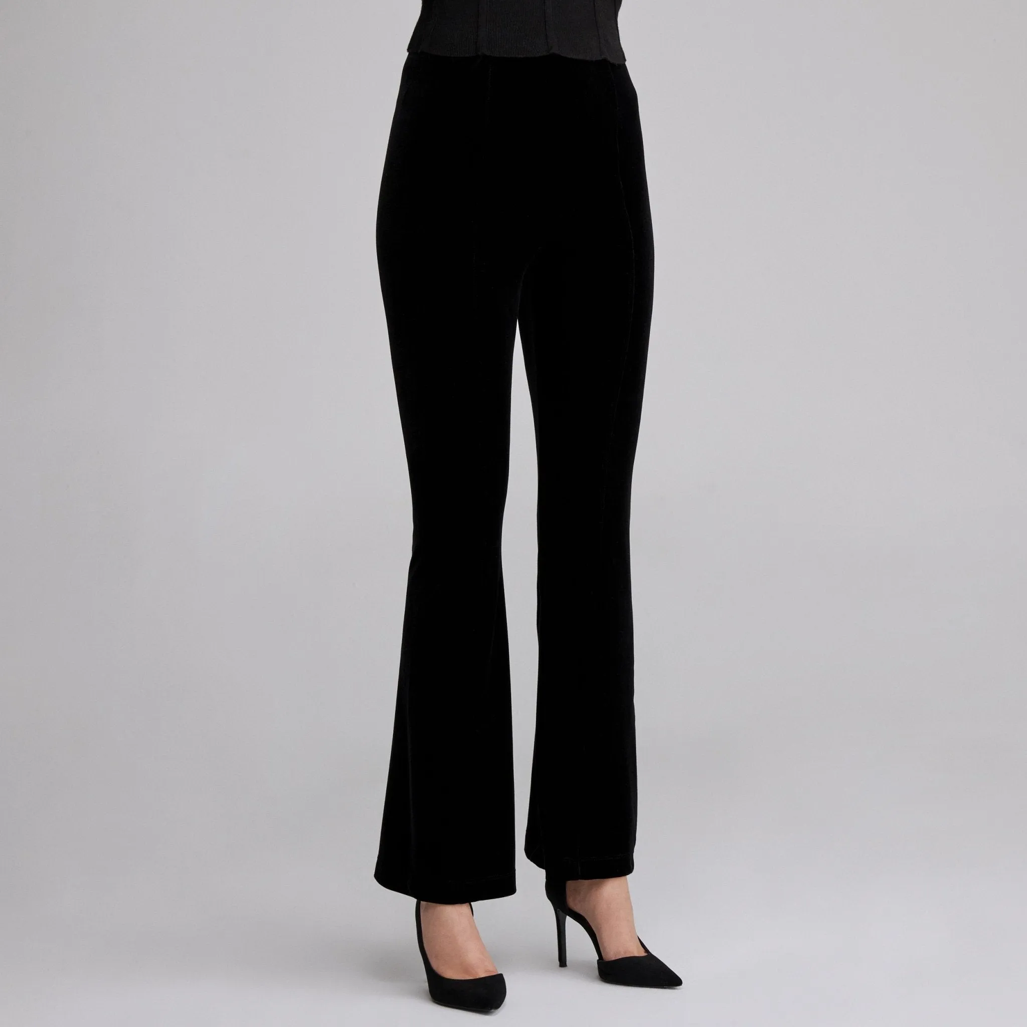 Black High Waist Velvet Flare Pants