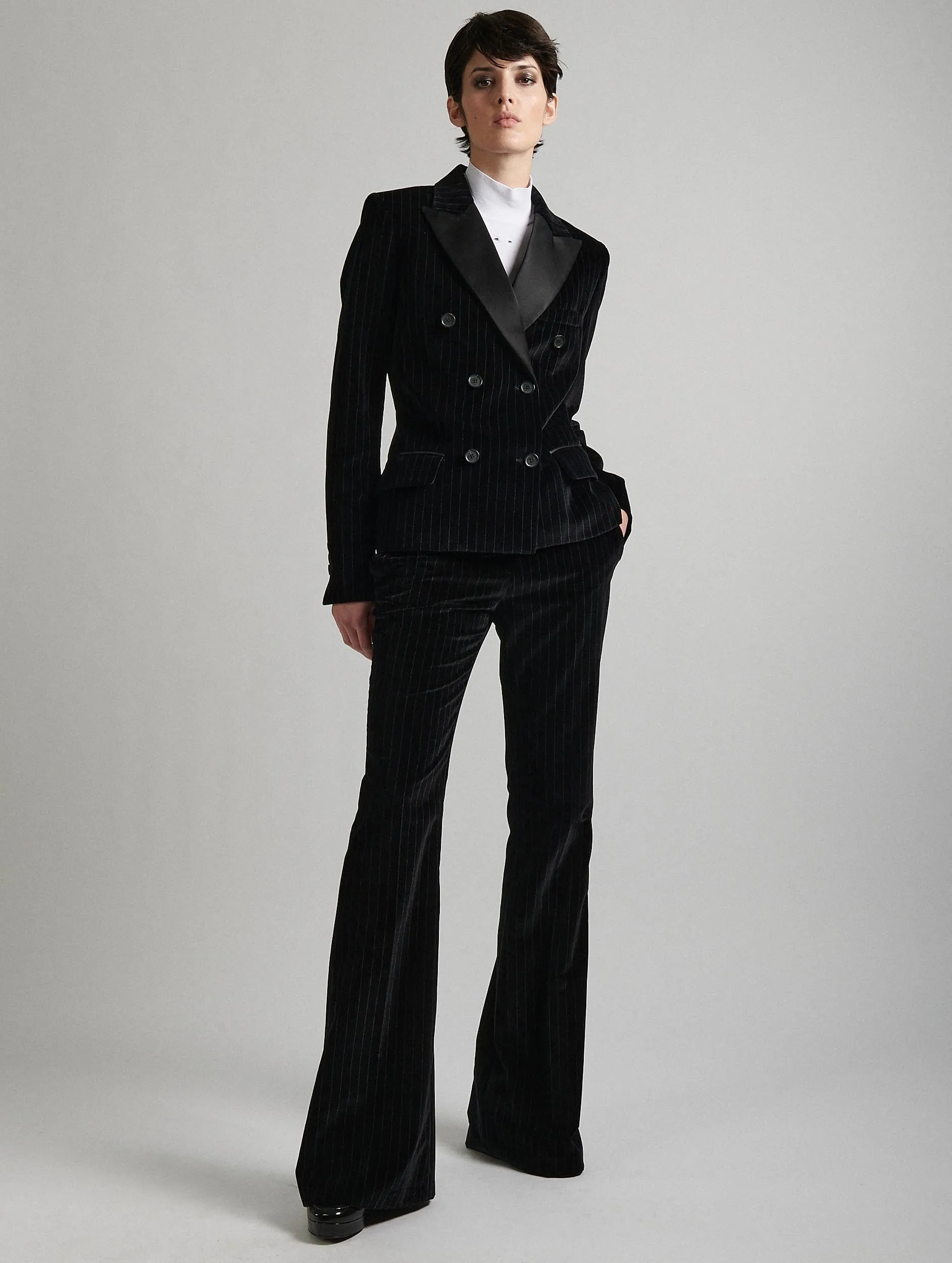 Black striped velvet tuxedo jacket