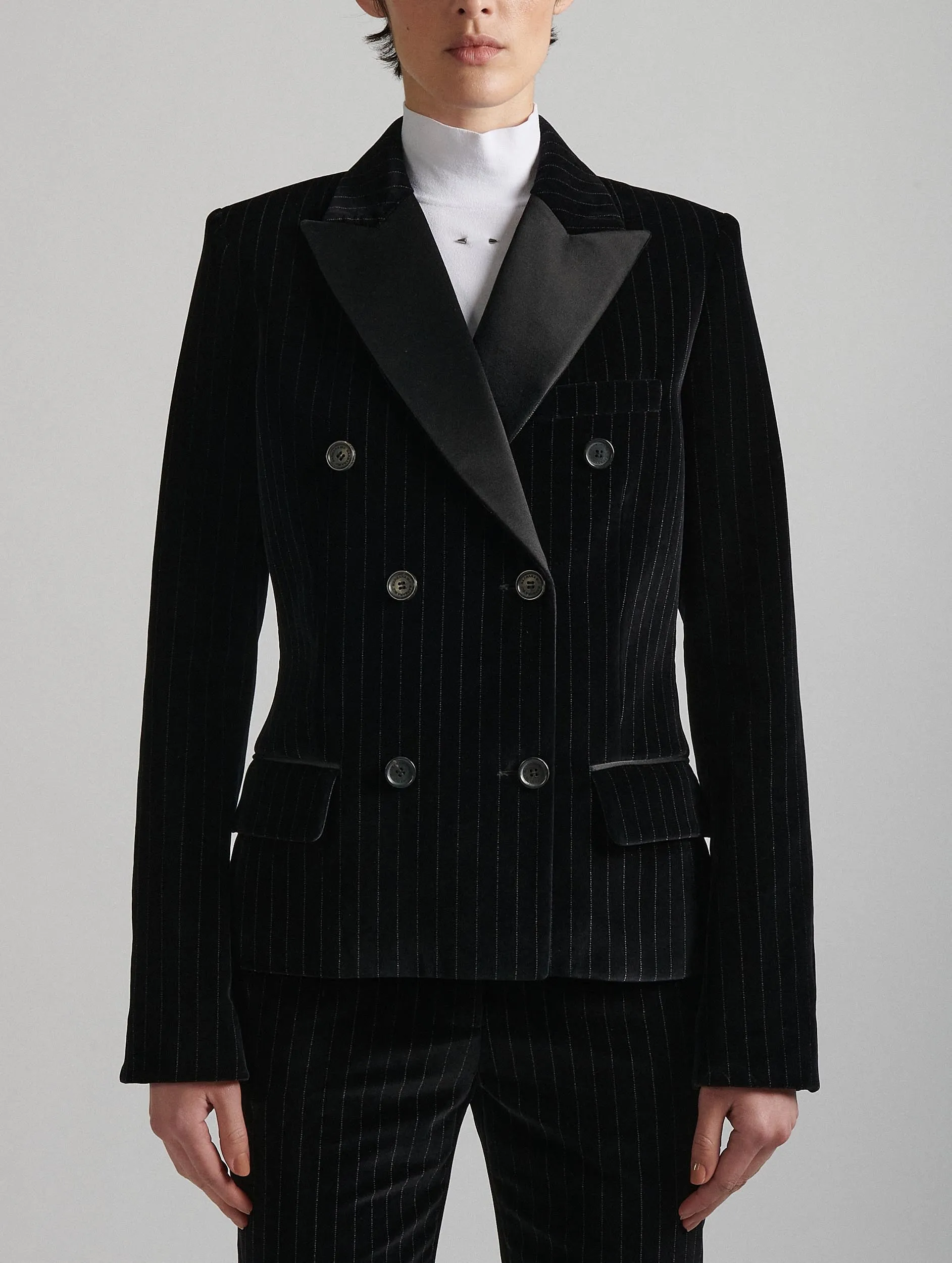 Black striped velvet tuxedo jacket