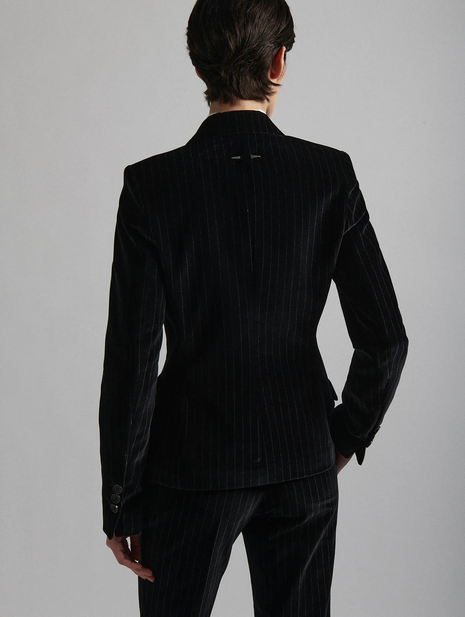 Black striped velvet tuxedo jacket