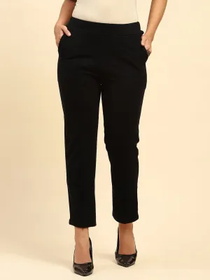 Black Woolen Solid Pant For Winter