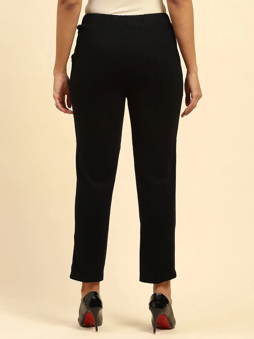 Black Woolen Solid Pant For Winter