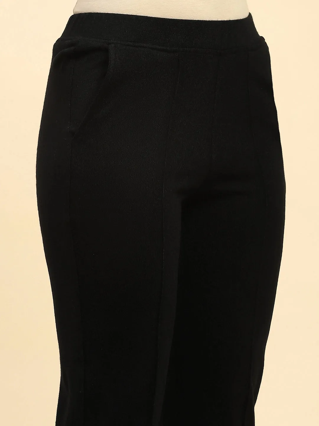 Black Woolen Solid Pant For Winter