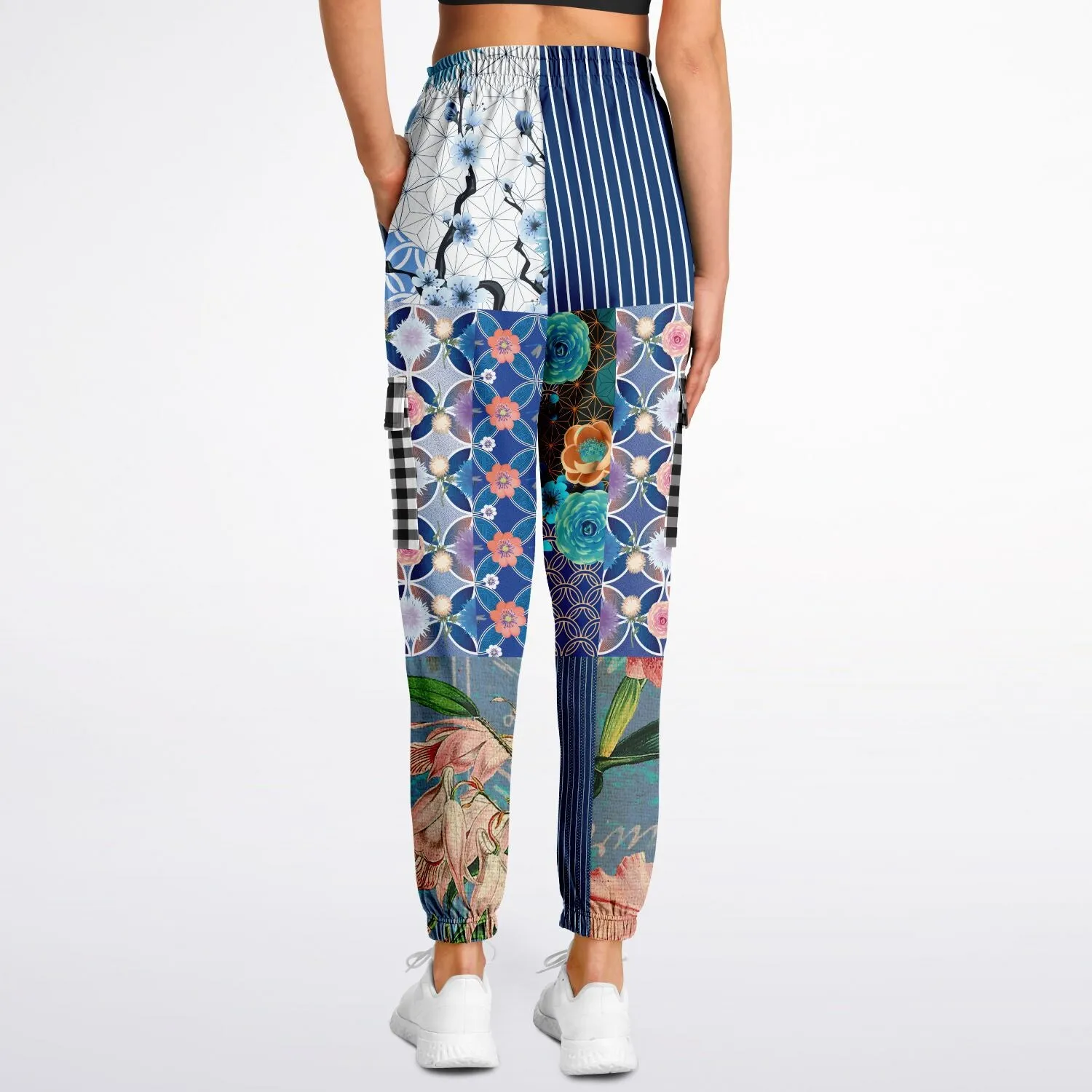 Blue Andalusian Floral Patchwork Unisex Cargo Sweats