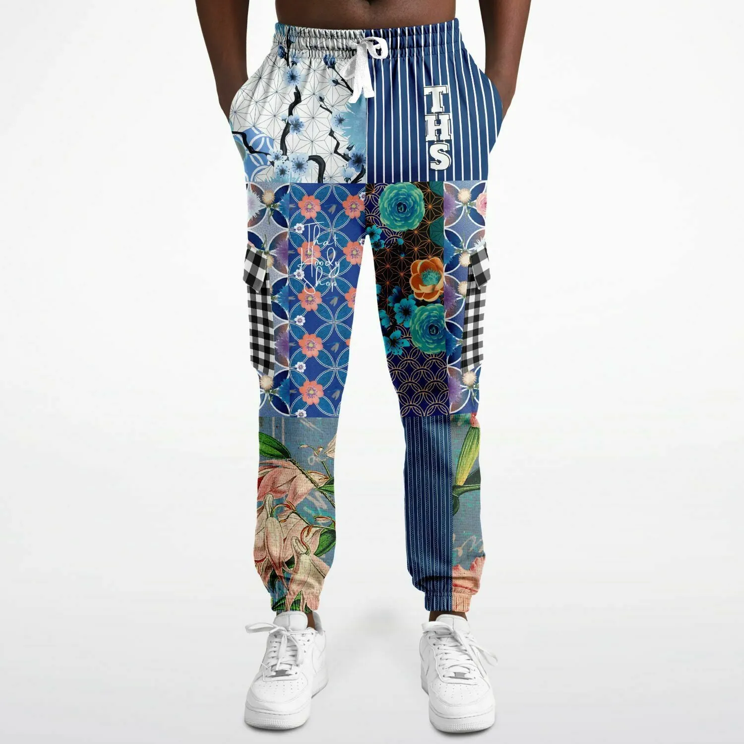 Blue Andalusian Floral Patchwork Unisex Cargo Sweats