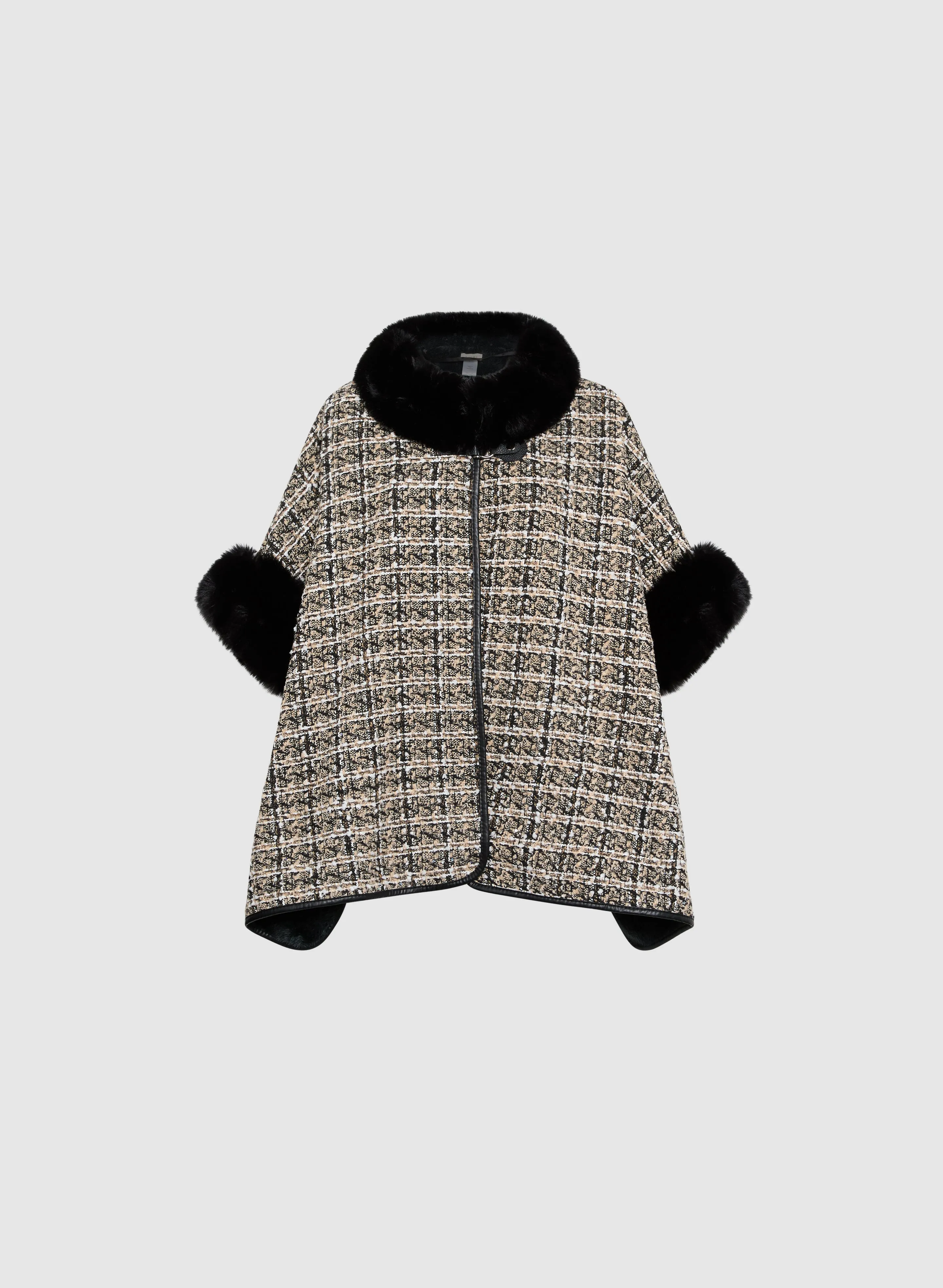 Bouclé Faux Fur Trim  Poncho