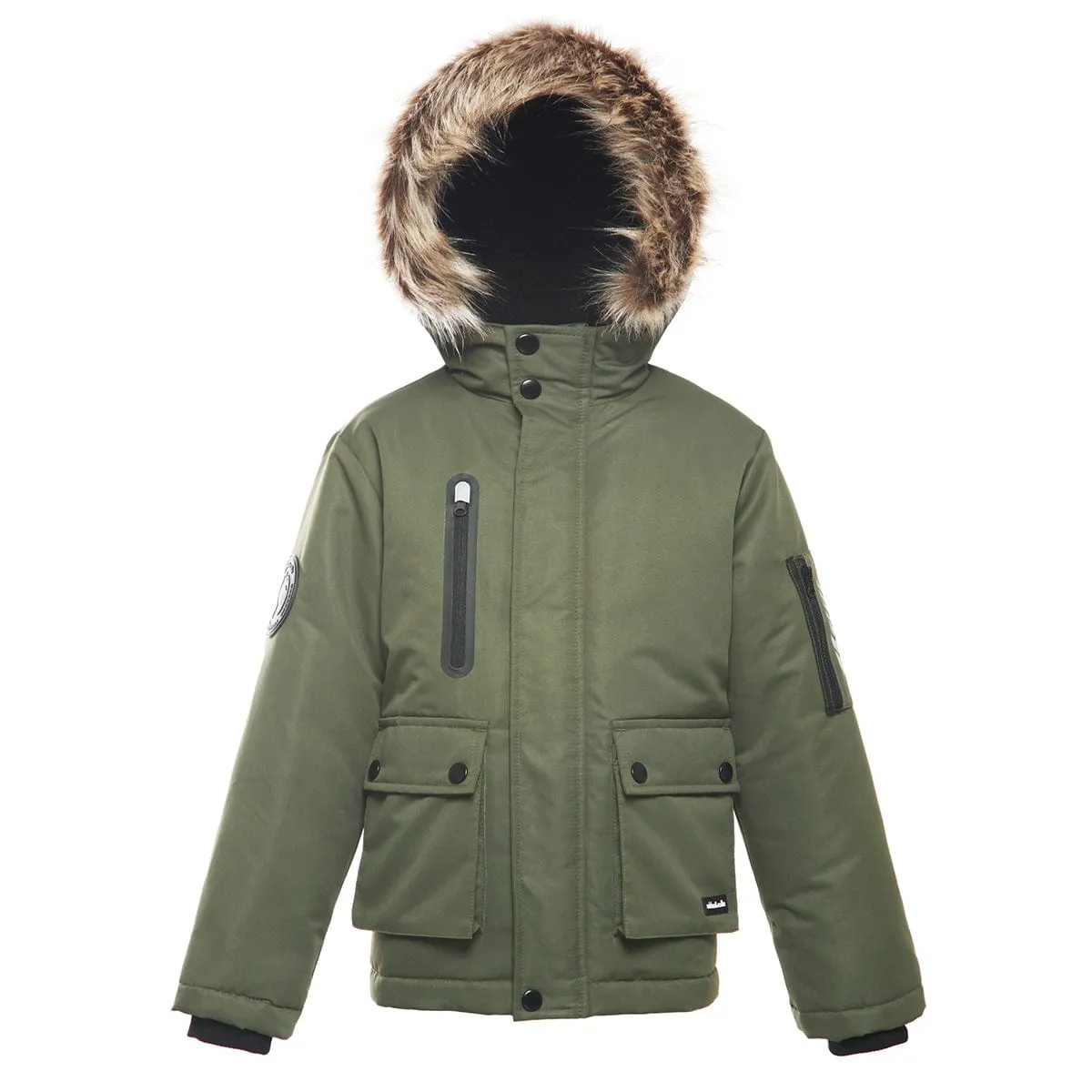 Boys' Parka Jacket with Faux Fur Insulated Hood