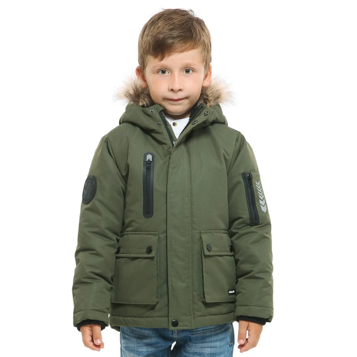 Boys' Parka Jacket with Faux Fur Insulated Hood