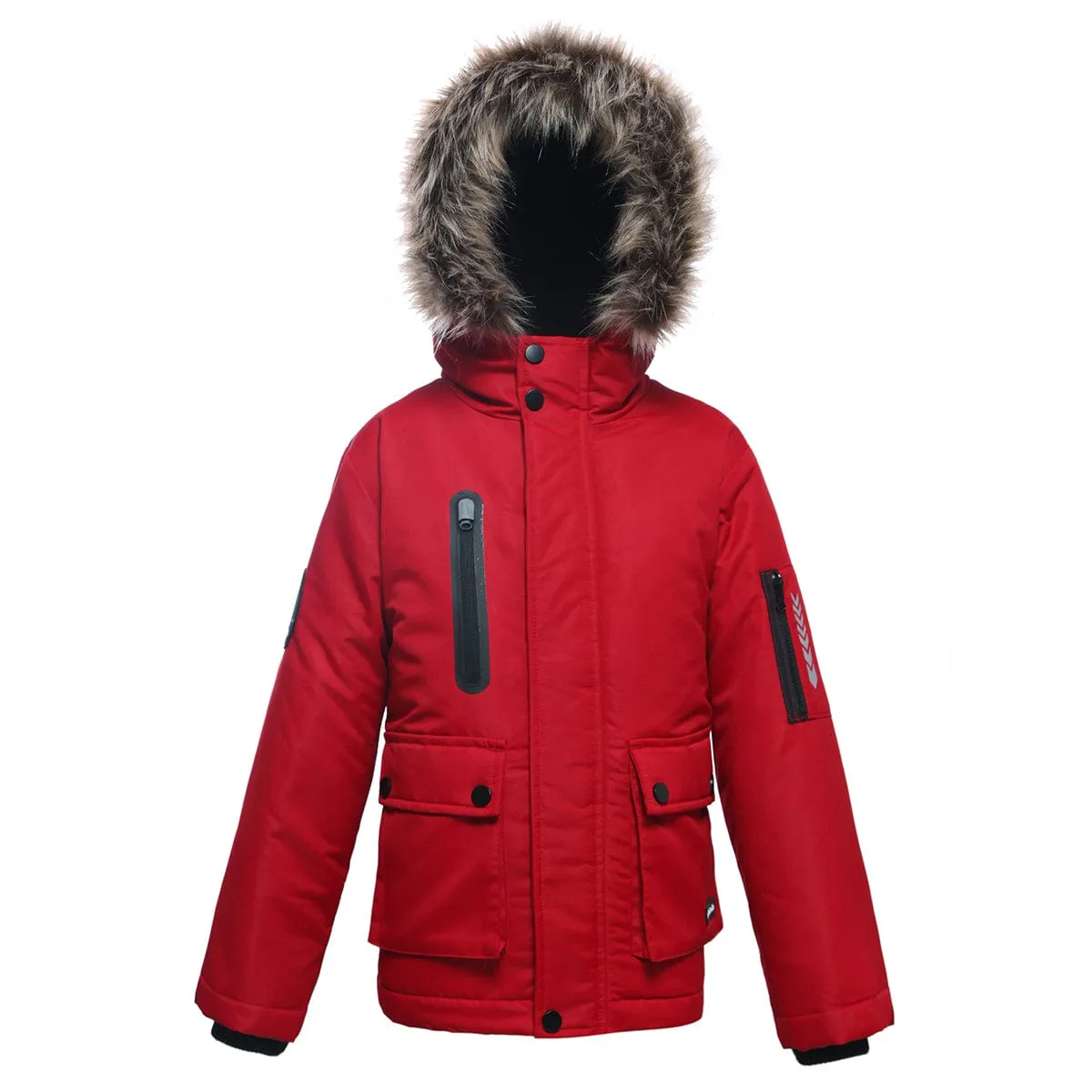 Boys' Parka Jacket with Faux Fur Insulated Hood