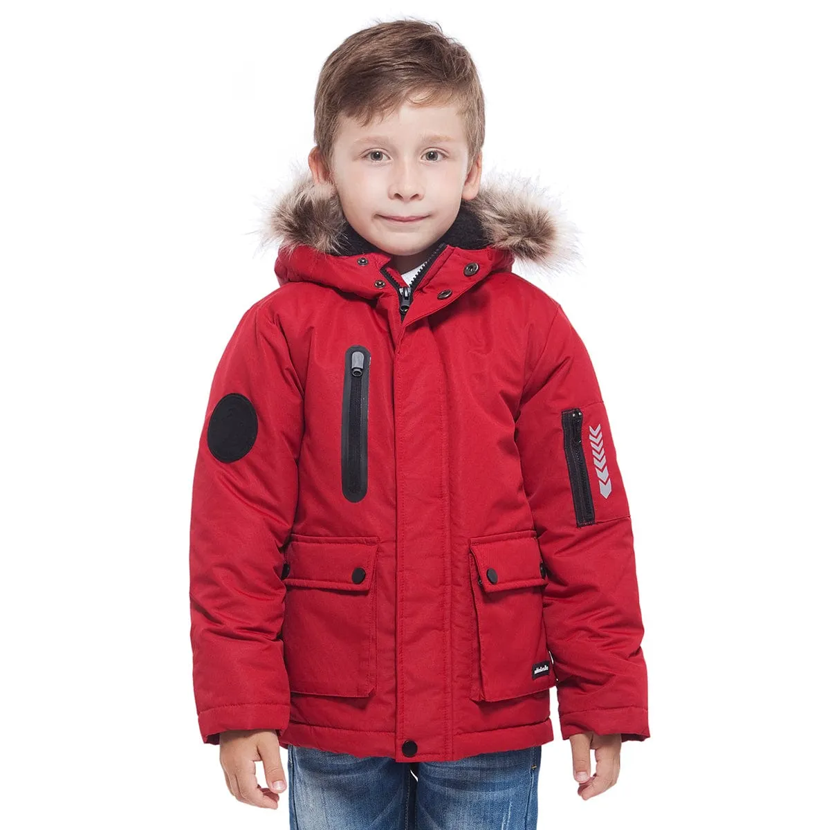 Boys' Parka Jacket with Faux Fur Insulated Hood