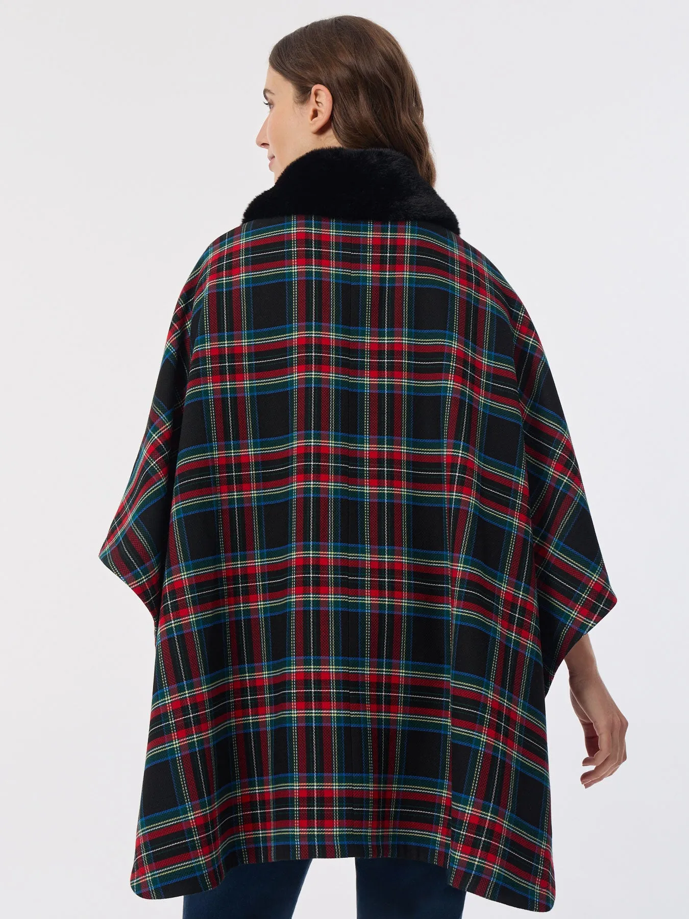 Button-Up Faux Fur Collar Poncho