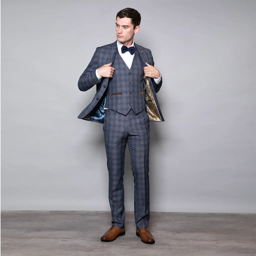 Churchill Slim Fit Blue Check Three Piece Suit