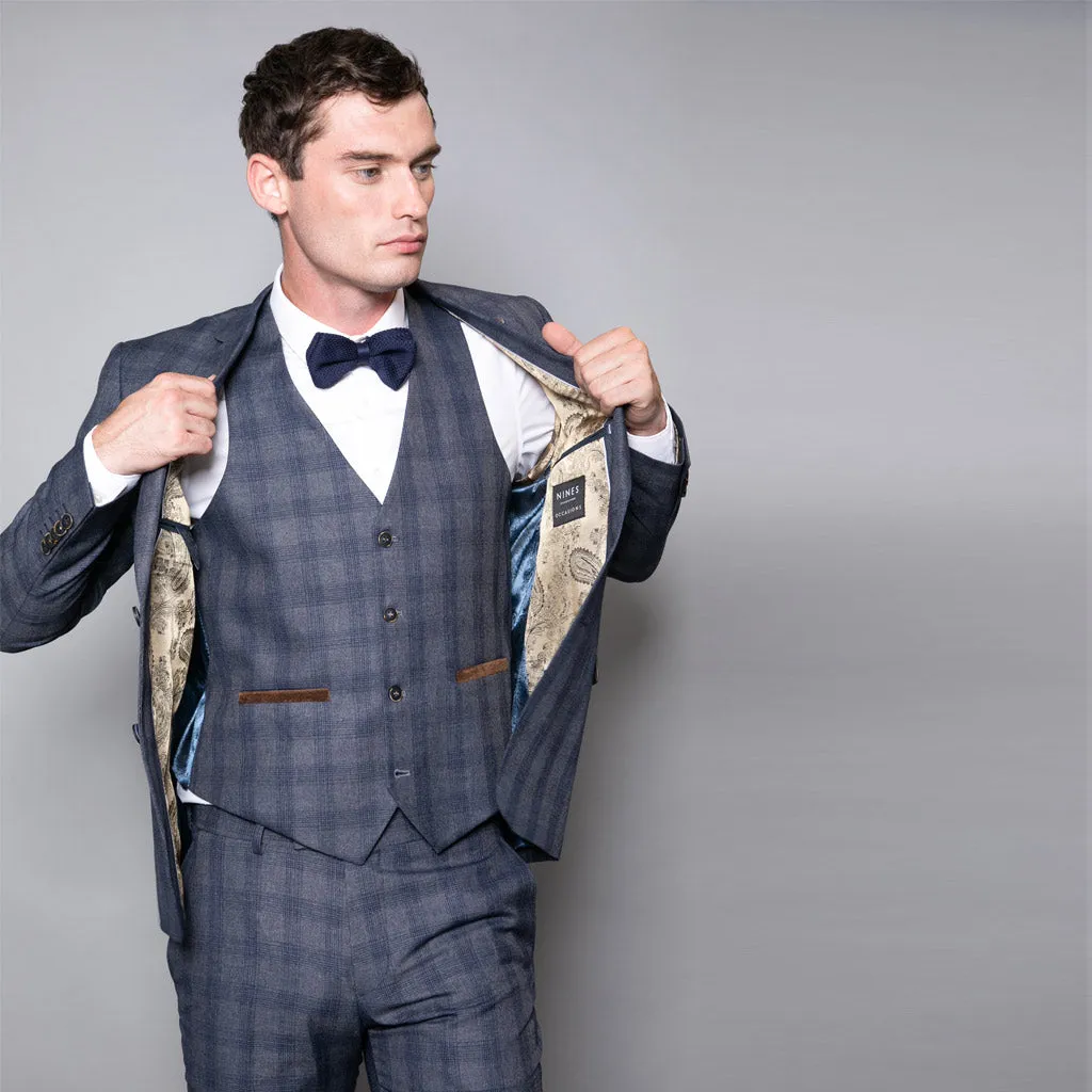 Churchill Slim Fit Blue Check Three Piece Suit