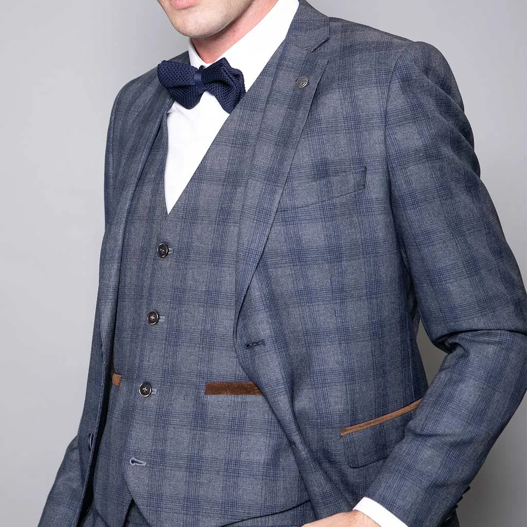 Churchill Slim Fit Blue Check Three Piece Suit