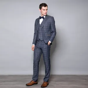 Churchill Slim Fit Blue Check Three Piece Suit