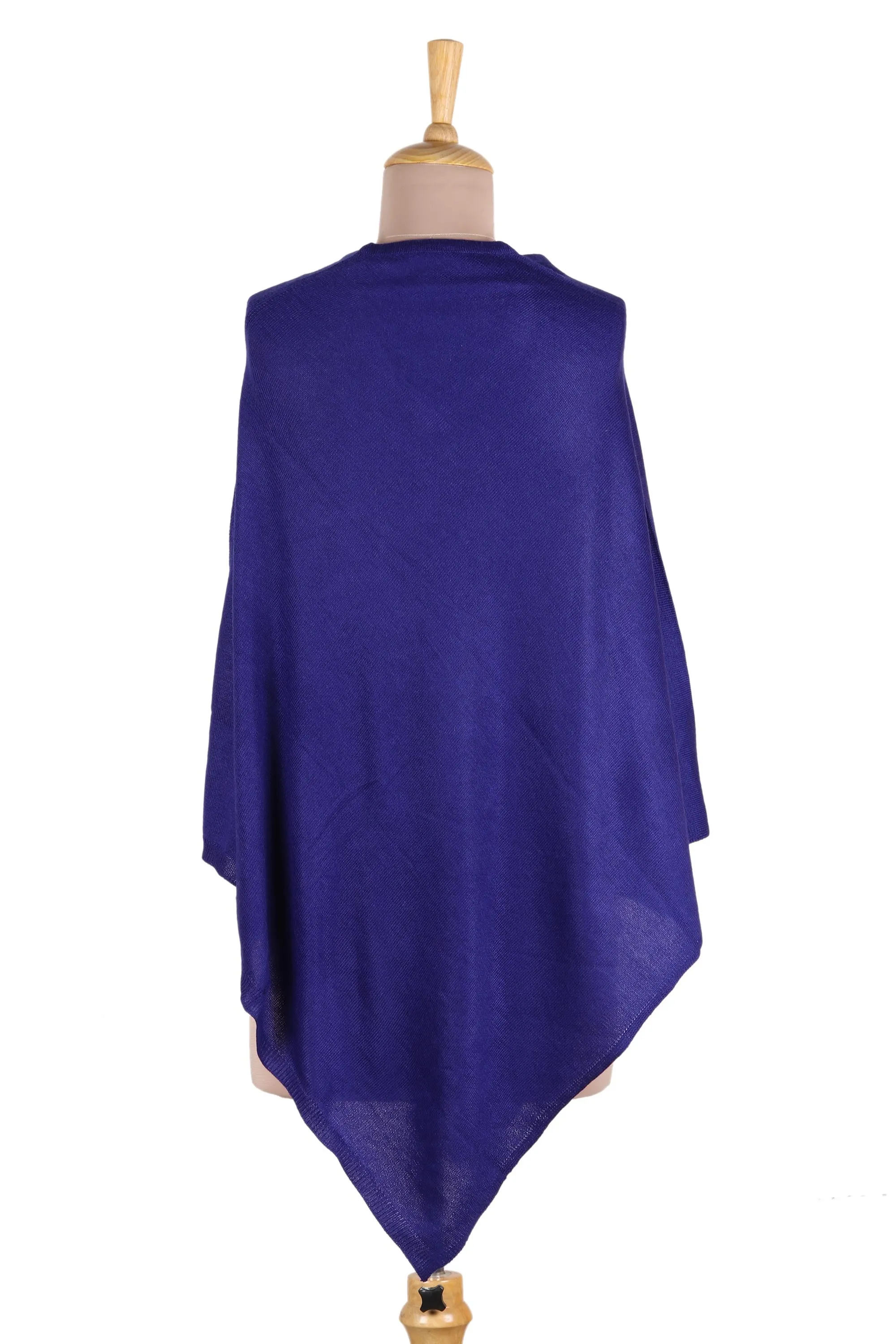 Cobalt Blue Warmth Indian Cashmere Wool Knitted Cobalt Blue Poncho