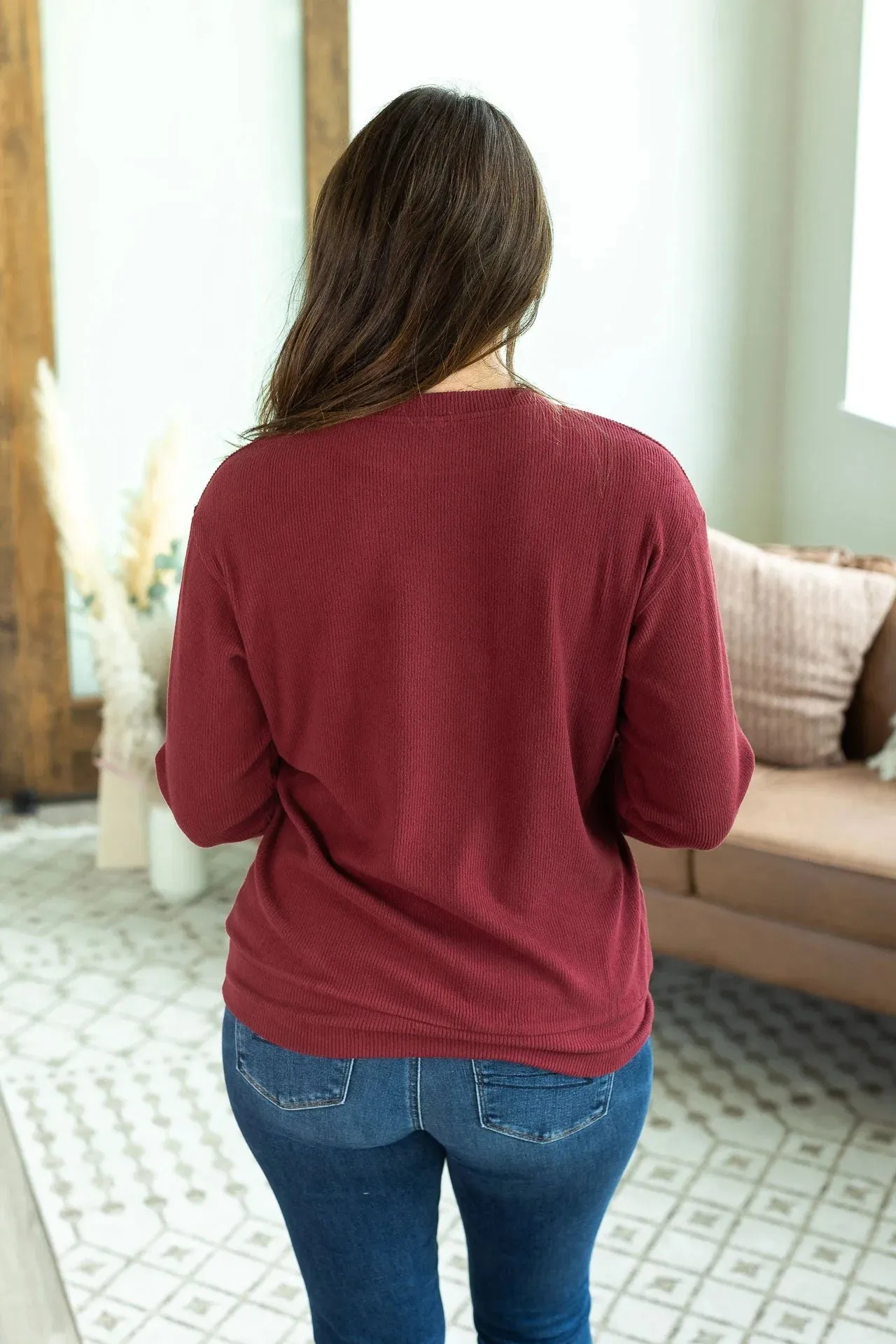 Corrine Ribbed Pullover (Burgundy)