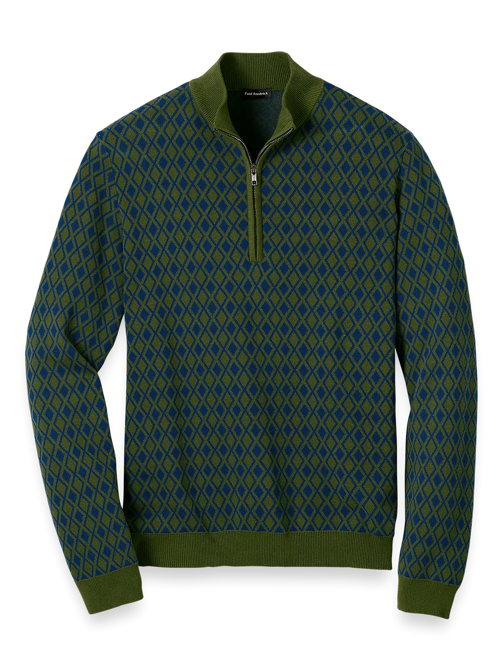 Cotton Quarter Zip Mock Neck Sweater - Olive