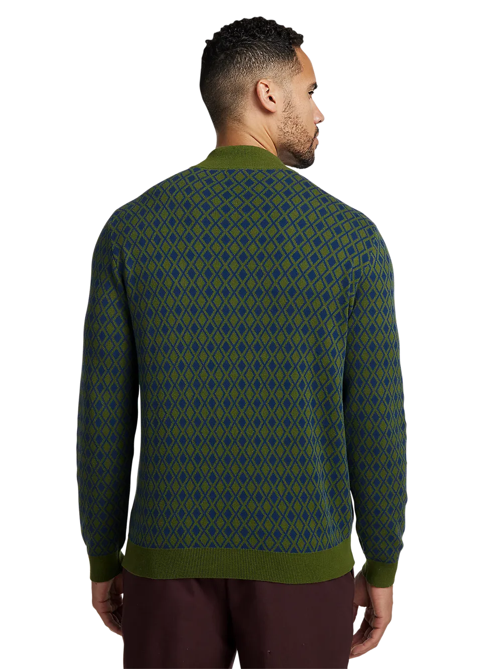 Cotton Quarter Zip Mock Neck Sweater - Olive