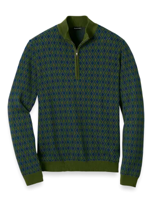 Cotton Quarter Zip Mock Neck Sweater - Olive