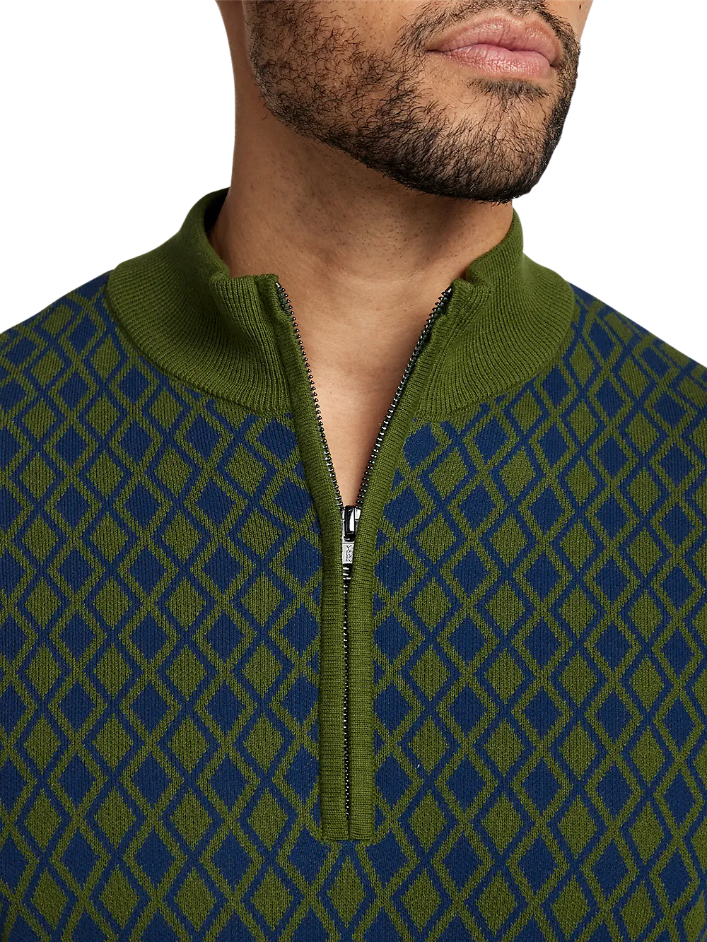 Cotton Quarter Zip Mock Neck Sweater - Olive