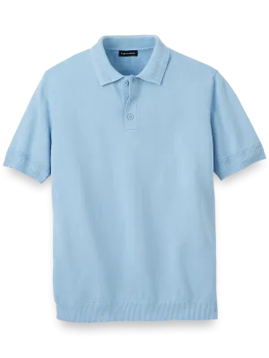 Cotton Three Button Polo - Ice Blue