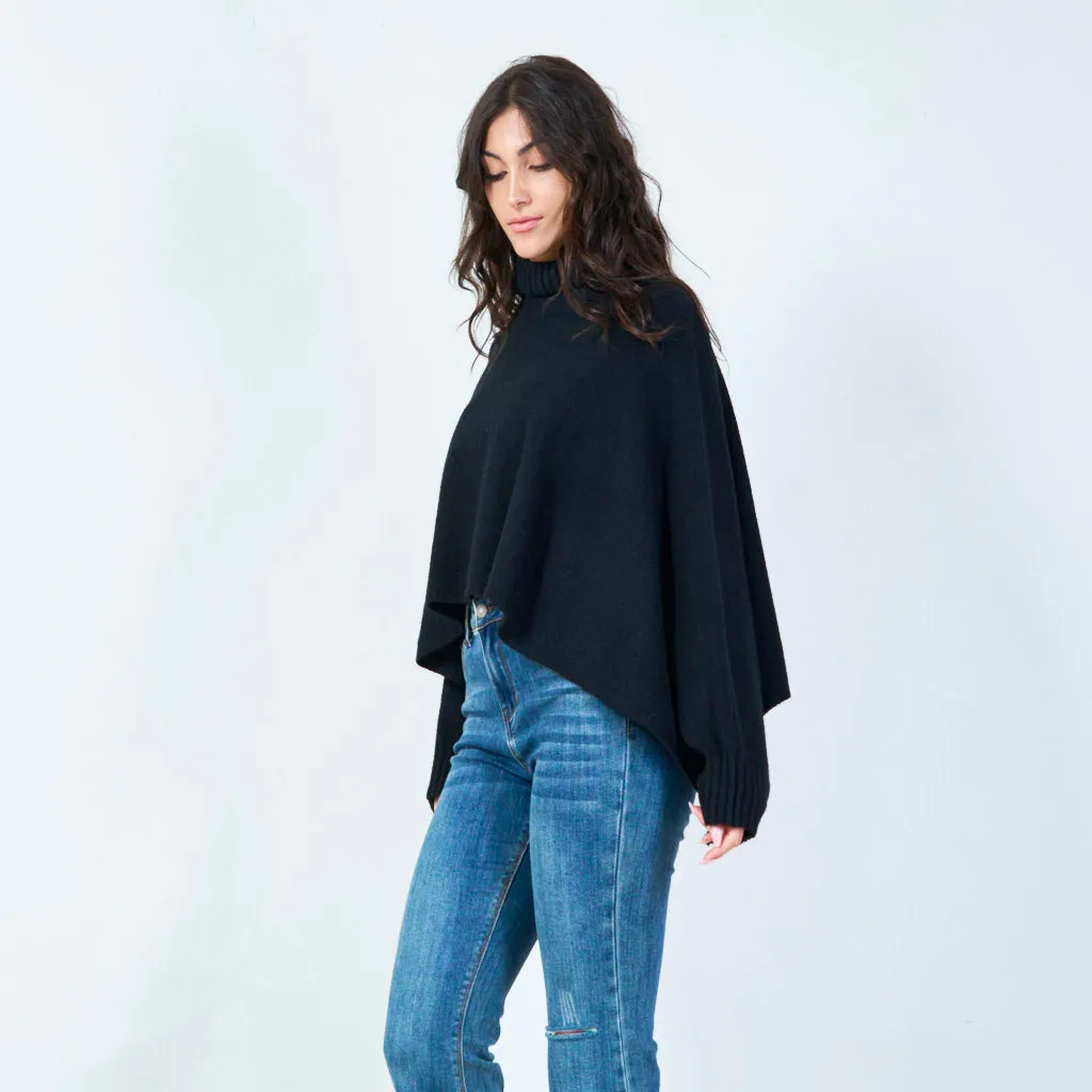 Cropped cowl neck poncho sweater wholesale