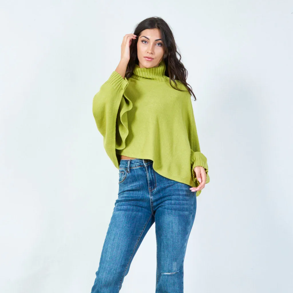 Cropped cowl neck poncho sweater wholesale