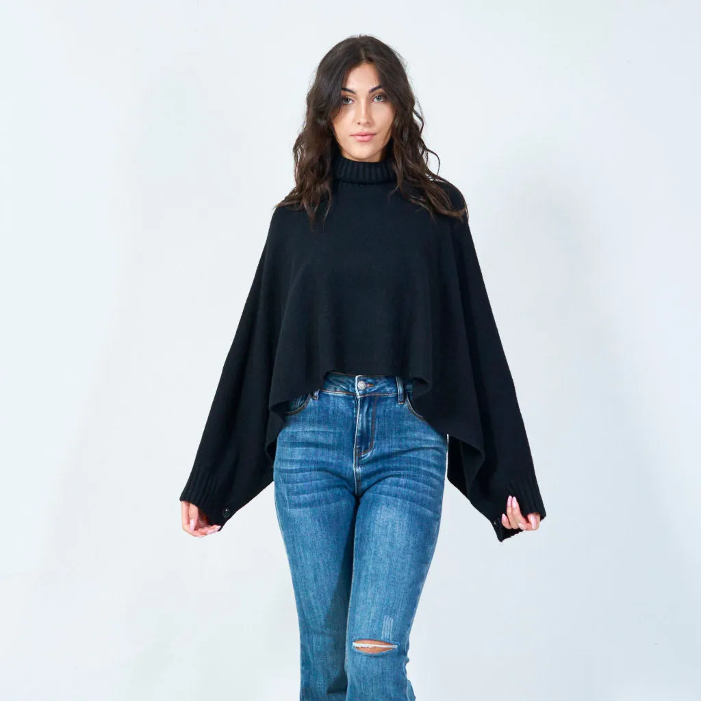 Cropped cowl neck poncho sweater wholesale