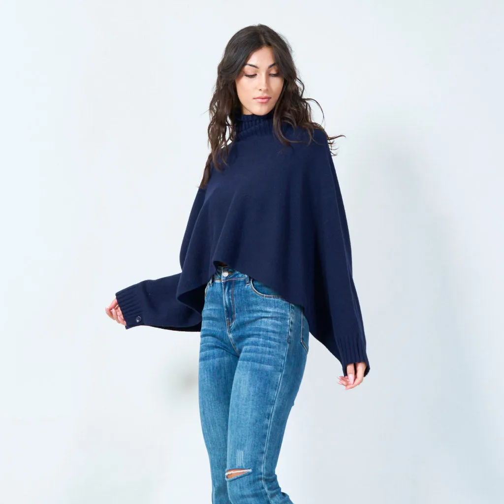 Cropped cowl neck poncho sweater wholesale