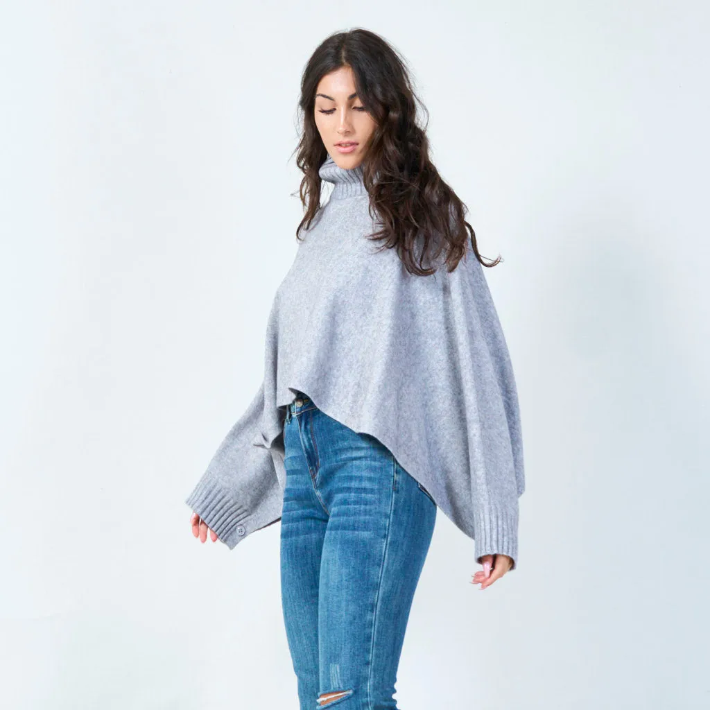 Cropped cowl neck poncho sweater wholesale