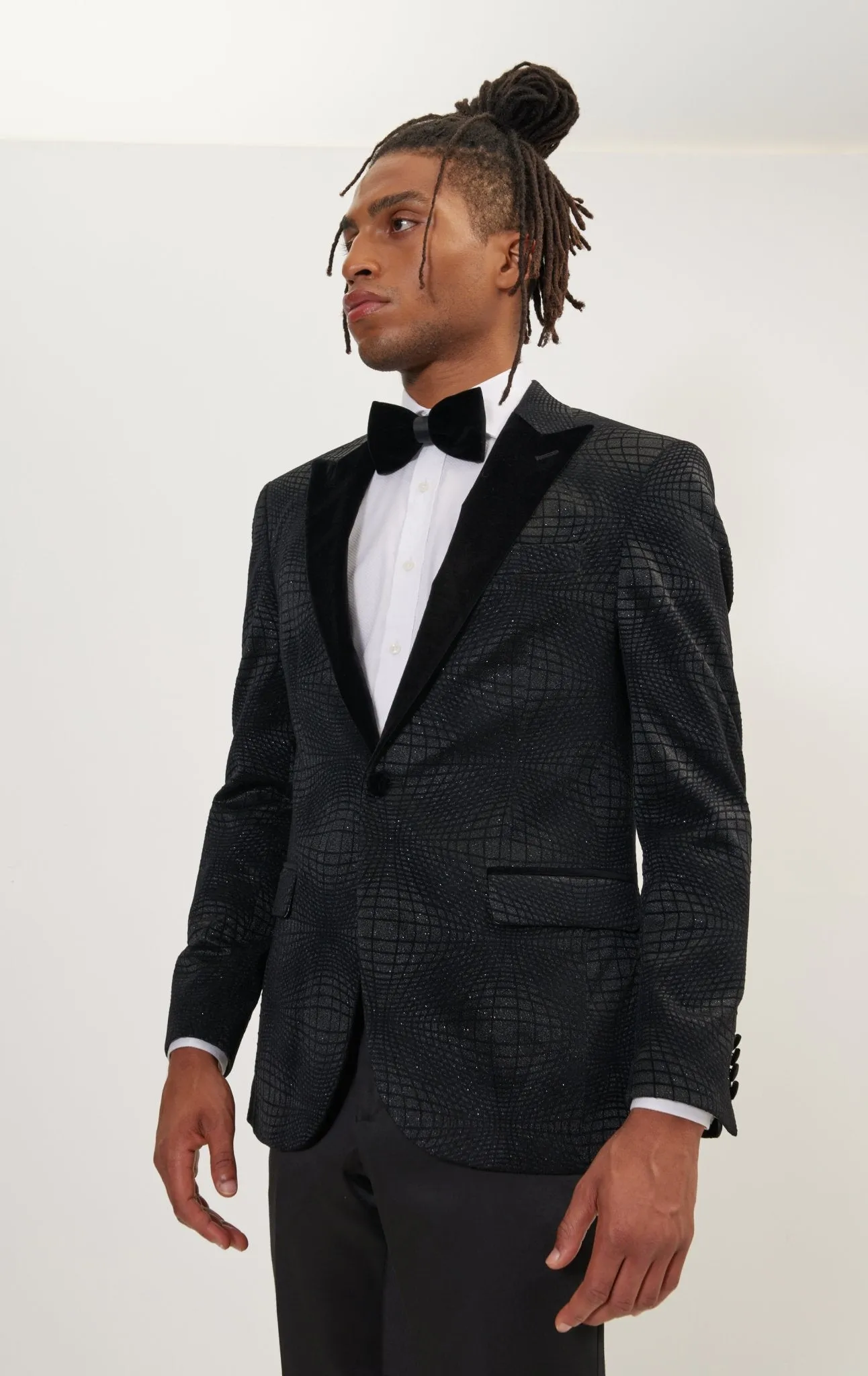 Curved Space Velvet Flocking Tuxedo Jacket -  Black