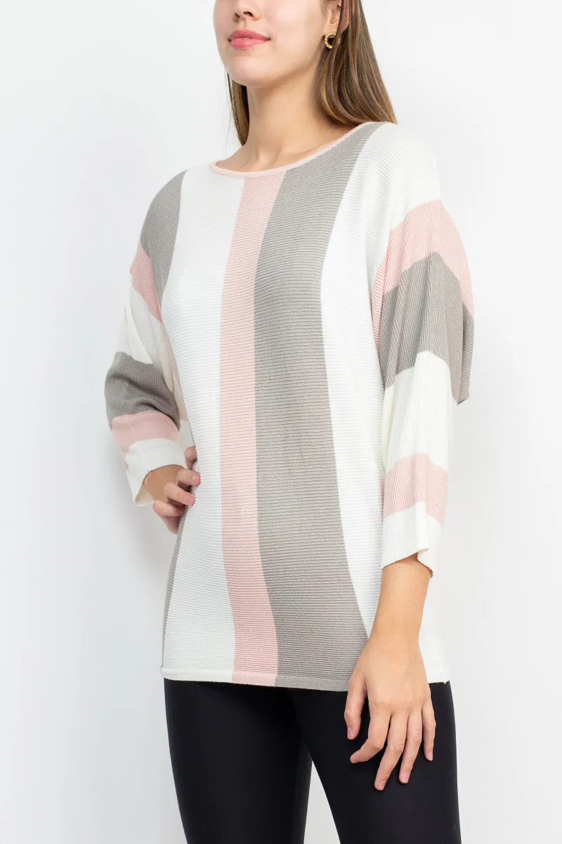 Cyrus Boat Neck 3/4 Sleeve Multi Color Knit Sweater