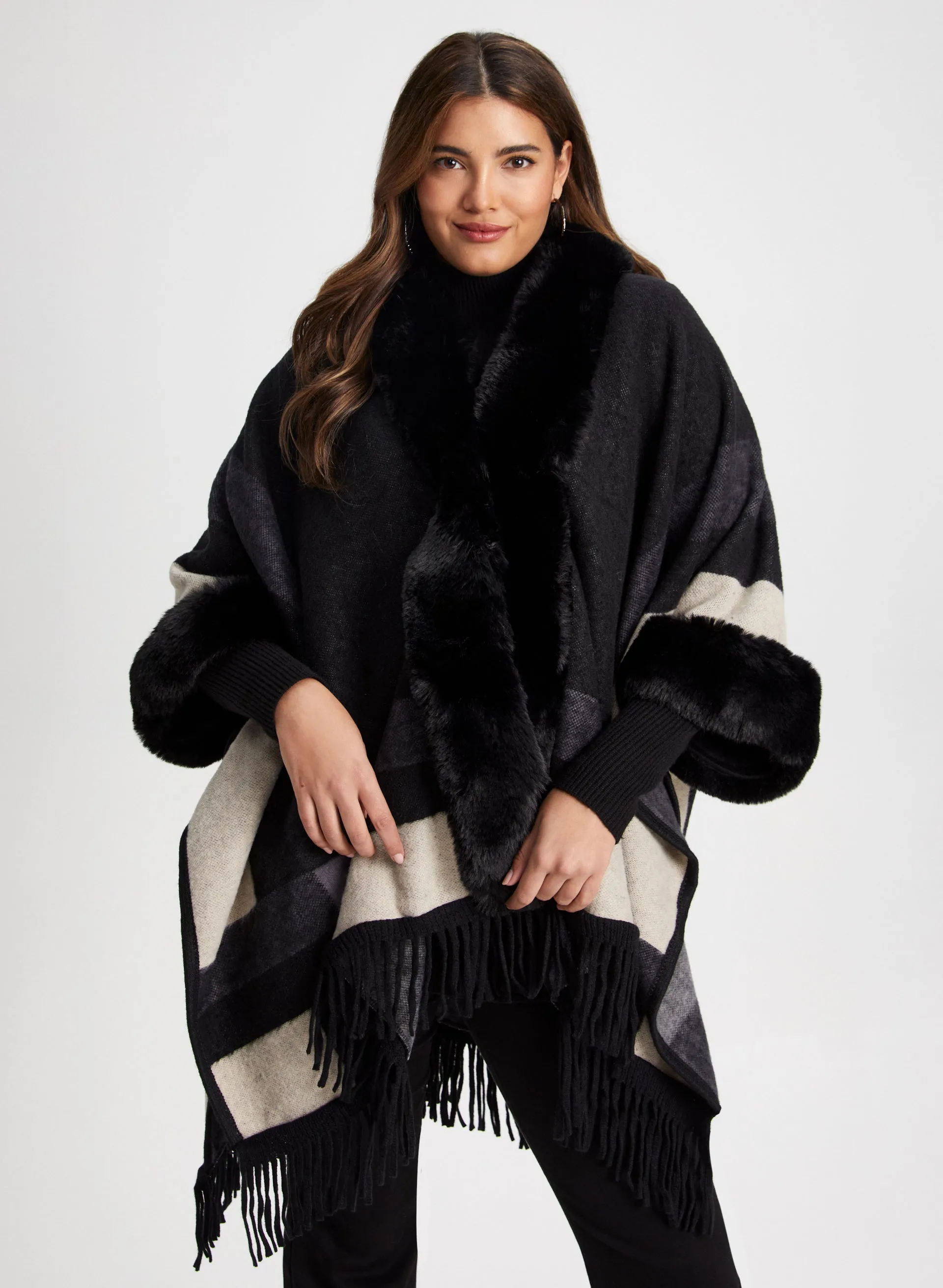 Faux-Fur & Plaid Poncho