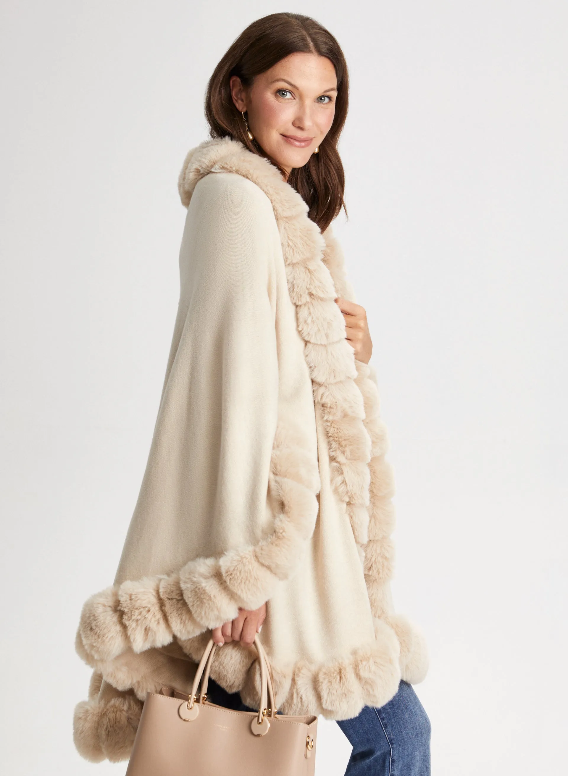 Faux Fur Trim Poncho