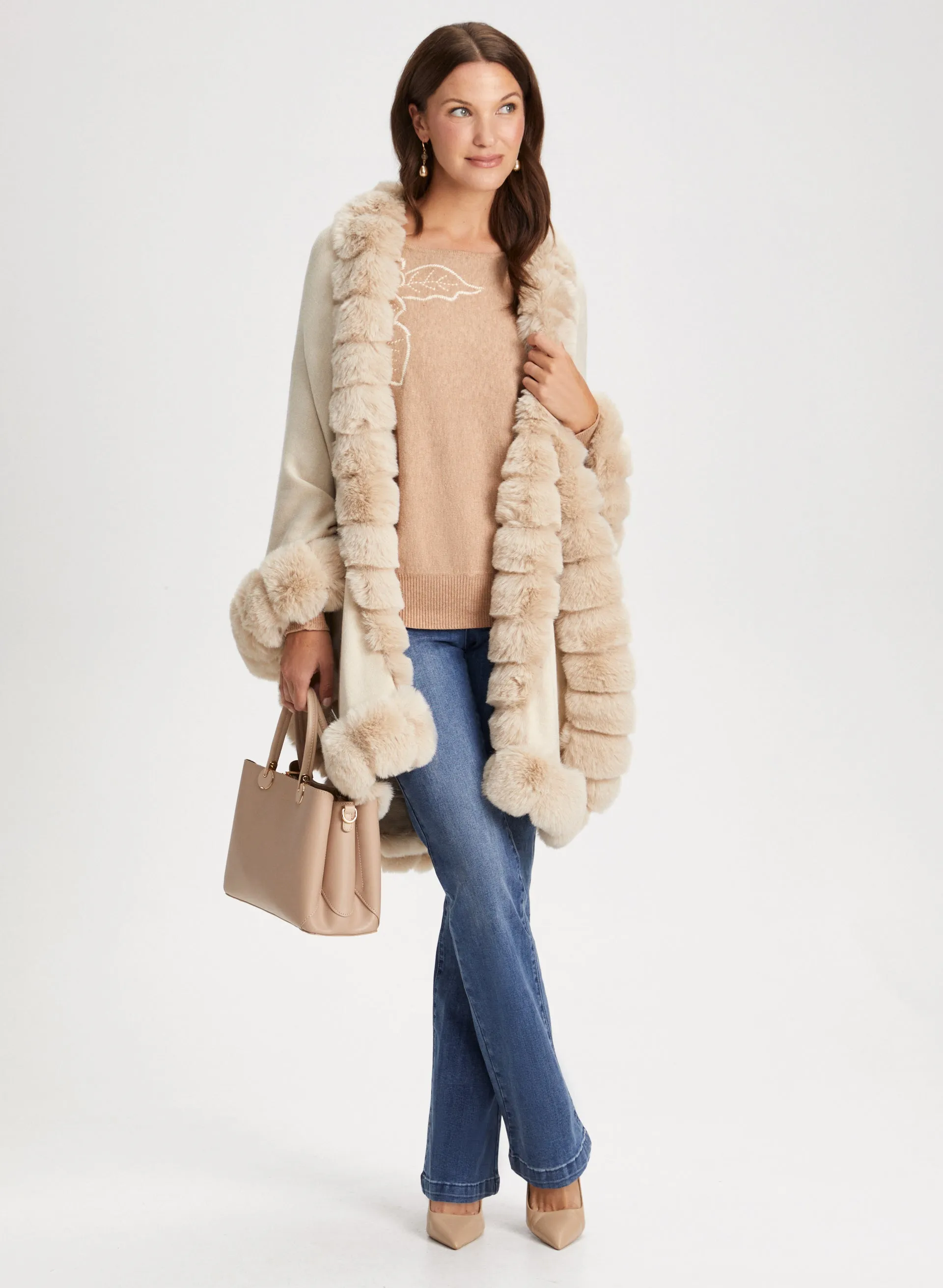 Faux Fur Trim Poncho